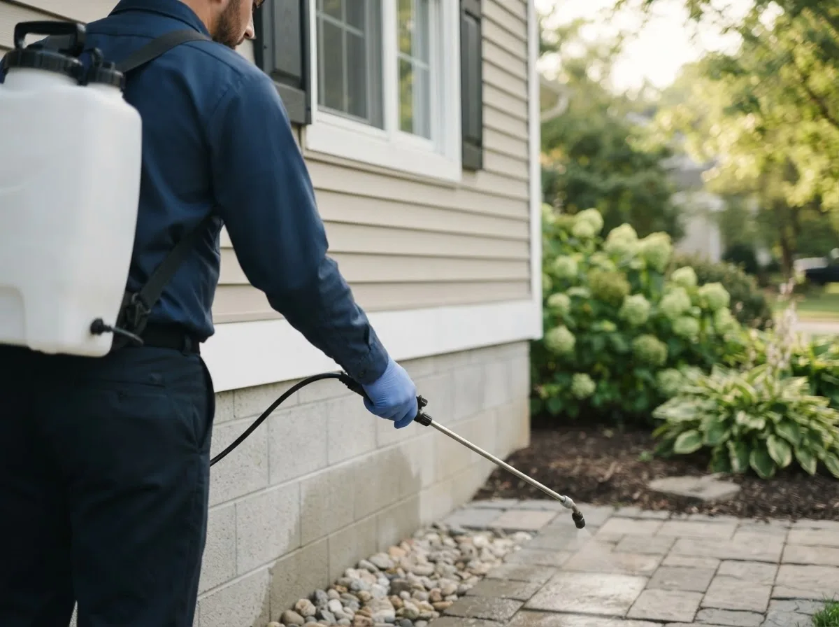 Pest control technician inspecting a home in Rensselaer Falls, NY